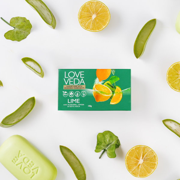Love Veda Ayurvedic Lemon Soap Bar – Pack of 4 (100g Each) | Handmade with Lemon Oil, Aloe Vera, Gotu Kola & Shea Butter for Detox, Body Odour Control & Skin Freshness