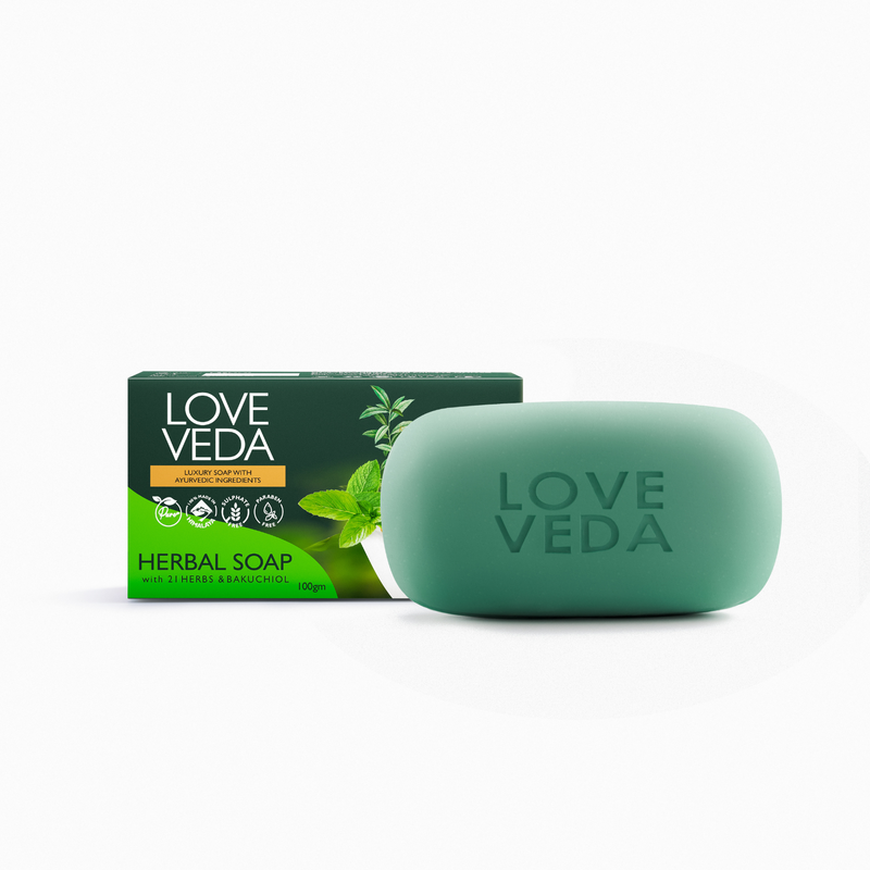 Love Veda Ayurvedic Herbal Soap Bar – Pack of 4 (100g Each) | Handmade Natural Soap with Bakuchi, Chitraka, Kutaja & Aloe Vera For Sensitive Skin, Skin Brightening & Daily Detox