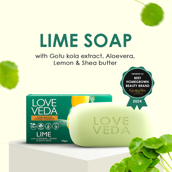 Lime Soap  – Buy 3 Get 1 Free |Lime with  Aloe Vera, Gotu Kola & Shea Butter for Detox, Body Odour Control & Skin Freshness