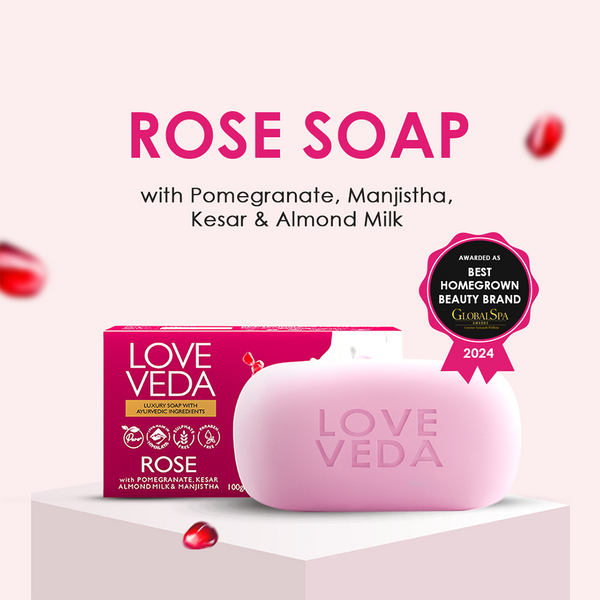 Rose Soap- Buy 3 Get 1 Free | Rose with Almond, Saffron, Pomegranate & Manjistha| Nourishing Bath Bar for Glowing Skin