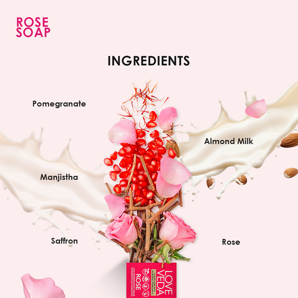 Rose Soap- Buy 3 Get 1 Free | Rose with Almond, Saffron, Pomegranate & Manjistha| Nourishing Bath Bar for Glowing Skin