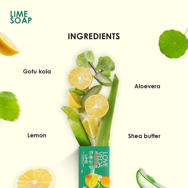 Lime Soap  – Buy 3 Get 1 Free |Lime with  Aloe Vera, Gotu Kola & Shea Butter for Detox, Body Odour Control & Skin Freshness