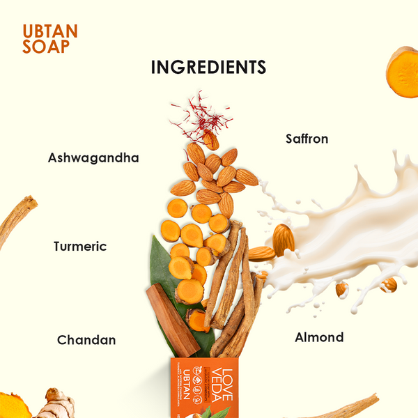 Ubtan Soap Buy 3 Get 1 Free| Ubtan Soap with Turmeric, Saffron, Sandalwood, Almond Milk & Shea Butter For Glowing Skin, Tan Removal & Acne Control