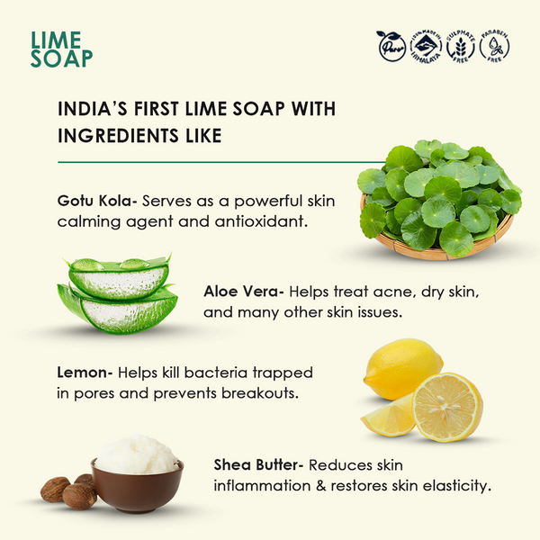 Lime Soap  – Buy 3 Get 1 Free |Lime with  Aloe Vera, Gotu Kola & Shea Butter for Detox, Body Odour Control & Skin Freshness