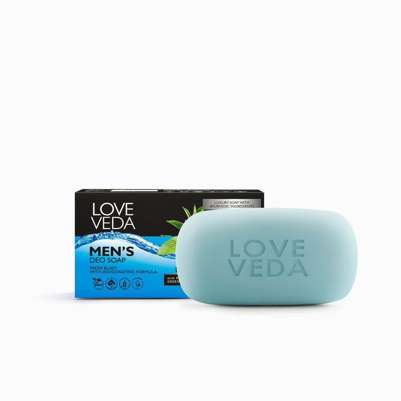 Love Veda Ayurvedic Men’s Deo Soap Bar – Pack of 4 (100g Each) | With Mint, Coffee, Green Tea & Cinnamon For Odour Protection, Oil Control & Refreshing Cleanse